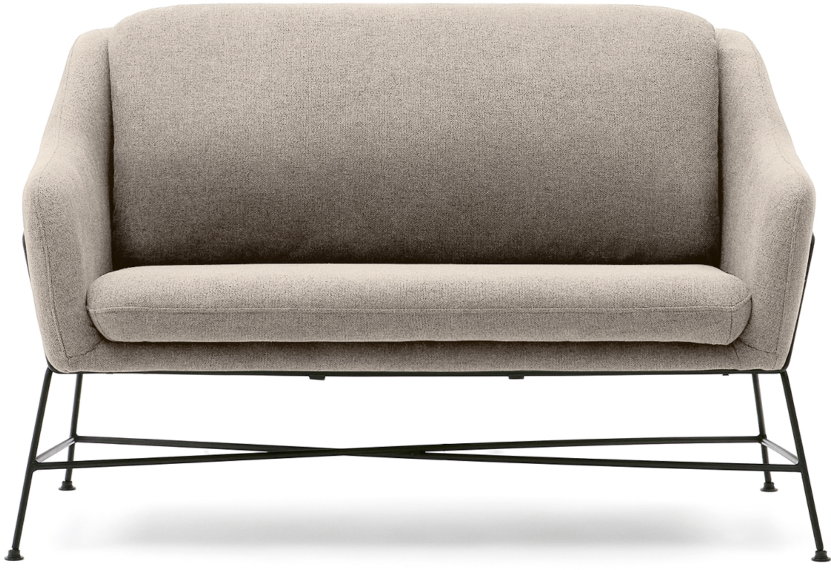 -personers Sofa Kave Home Brida   Beige Struktureret Stof Med Sort Stålramme  H82   B128   D73