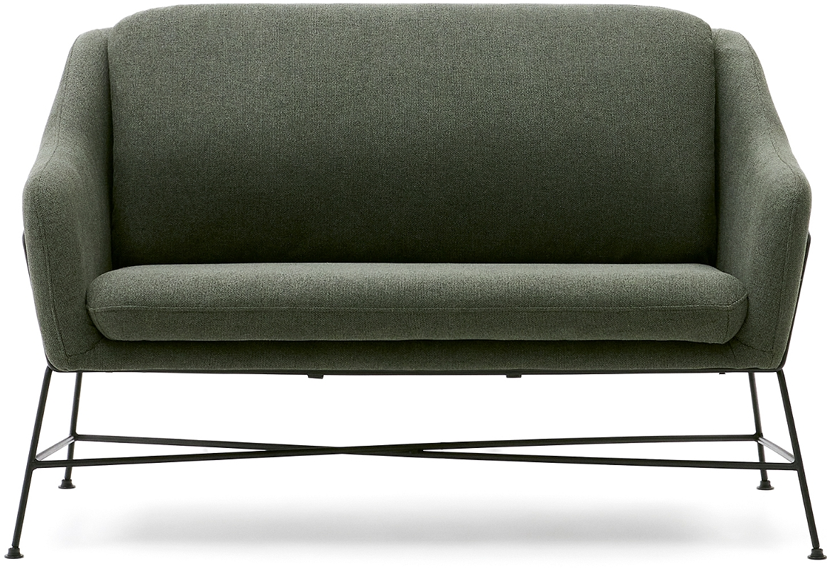 -personers Sofa Loveseat Kave Home Brida Grøn Med Sort Stålkonstruktion   Moderne Vintage Polstret Design